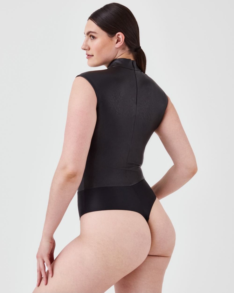 Body Spanx Cuero-Like Mock Neck Mujer Negras | OY7082341