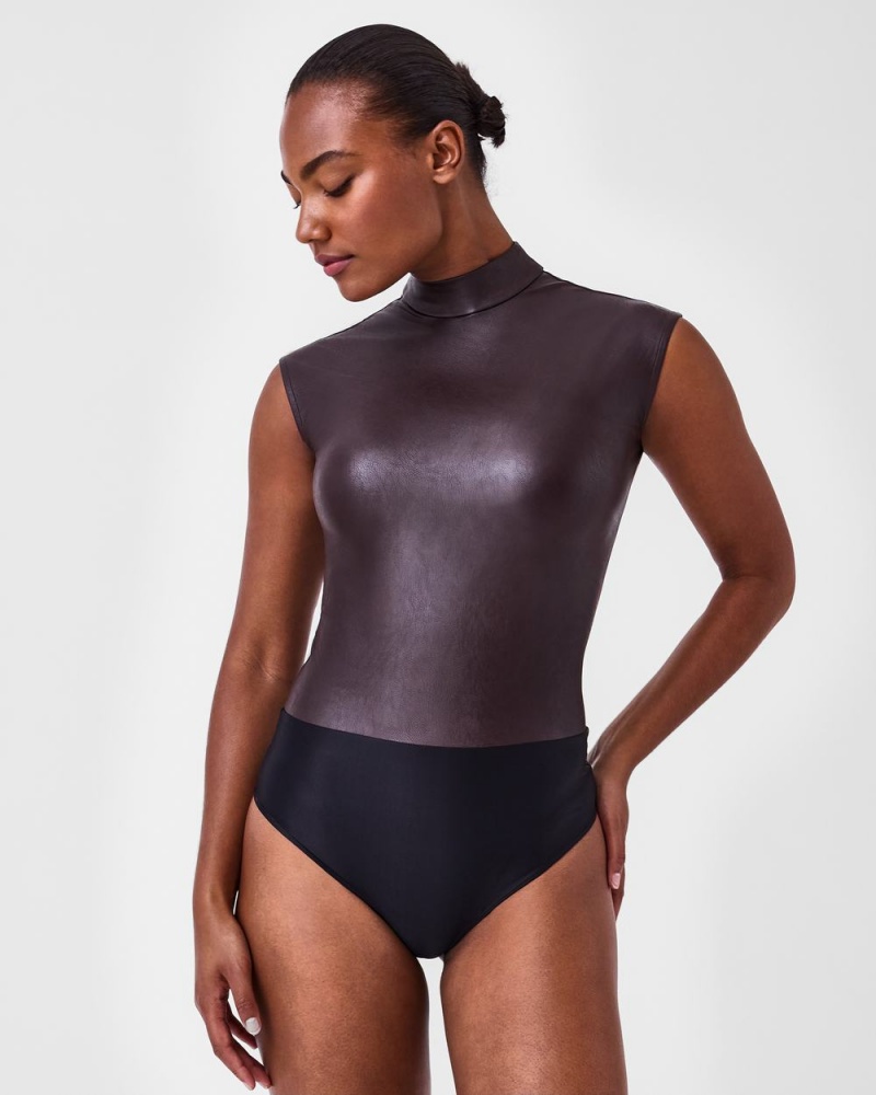 Body Spanx Cuero-Like Mock Neck Mujer Rosas Chocolate | MT2719834