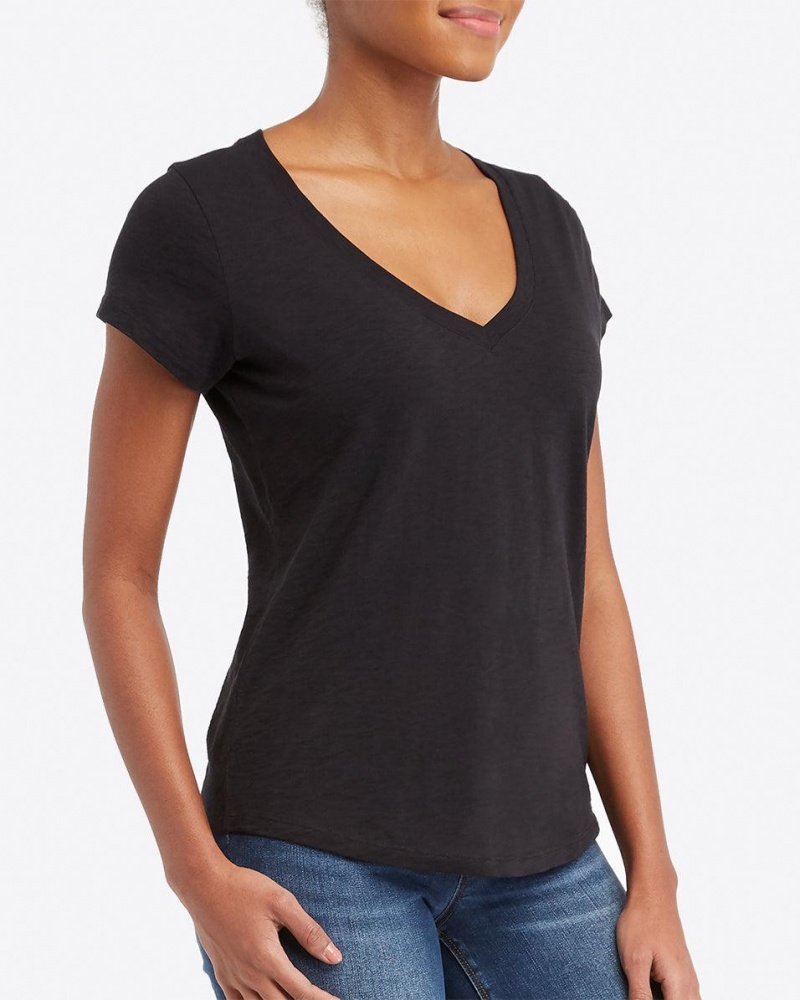 Camiseta Spanx Pima Algodon V-Neck Mujer Negras | CN8325671