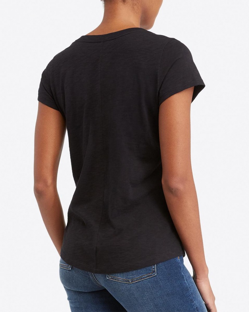 Camiseta Spanx Pima Algodon V-Neck Mujer Negras | CN8325671