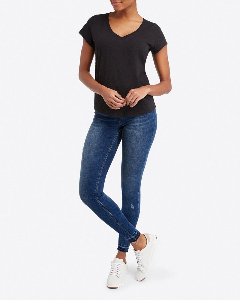 Camiseta Spanx Pima Algodon V-Neck Mujer Negras | CN8325671