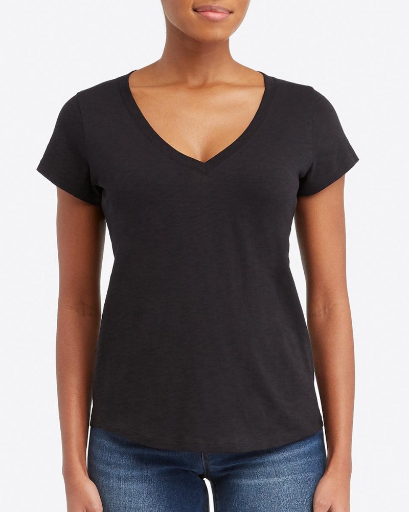 Camiseta Spanx Pima Algodon V-Neck Mujer Negras | CN8325671