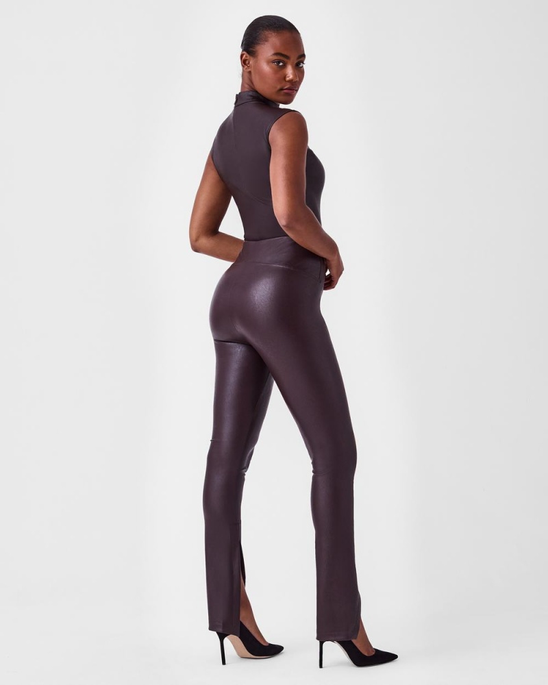 Leggins Spanx Cuero-Like Front Slit Flaco Mujer Rosas Chocolate | TR3180524