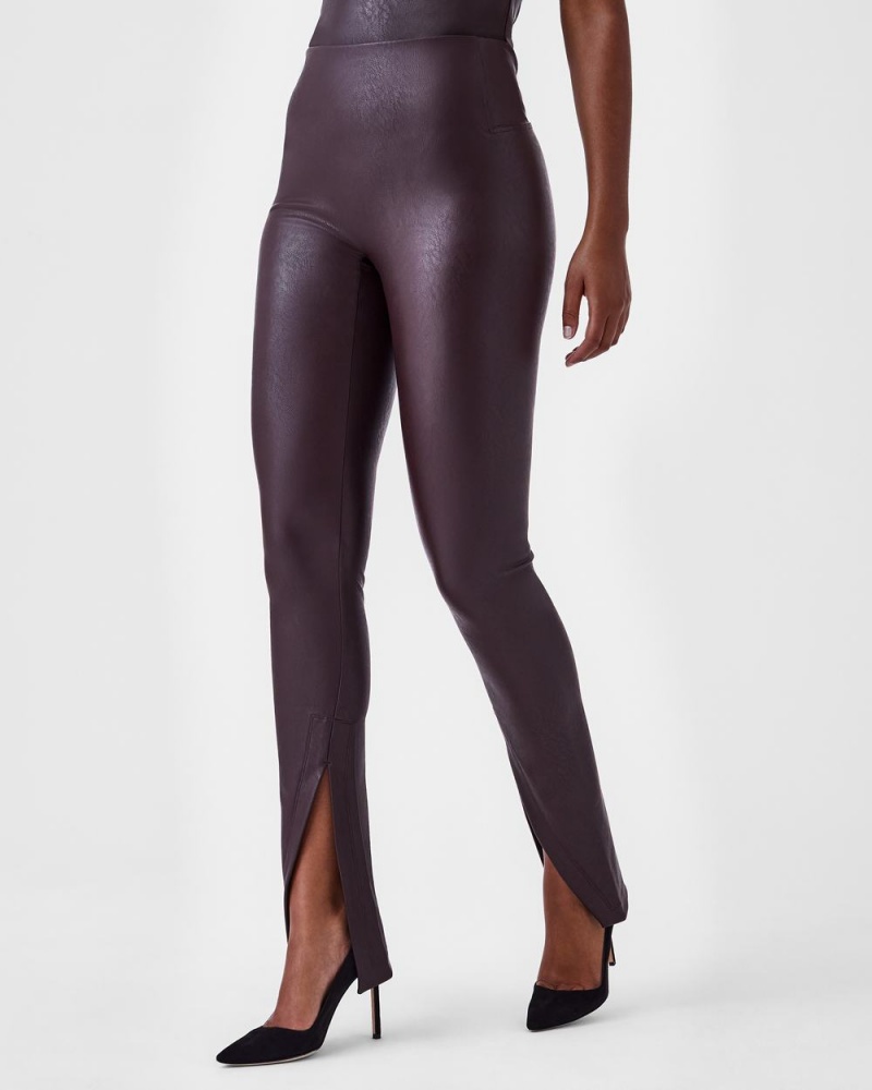 Leggins Spanx Cuero-Like Front Slit Flaco Mujer Rosas Chocolate | TR3180524