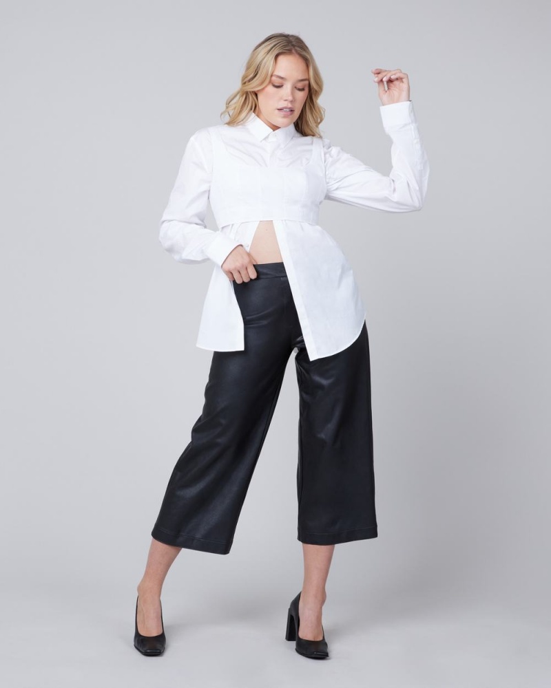 Pantalon Spanx Cuero-Like Culottes Mujer Negras | KA3825716