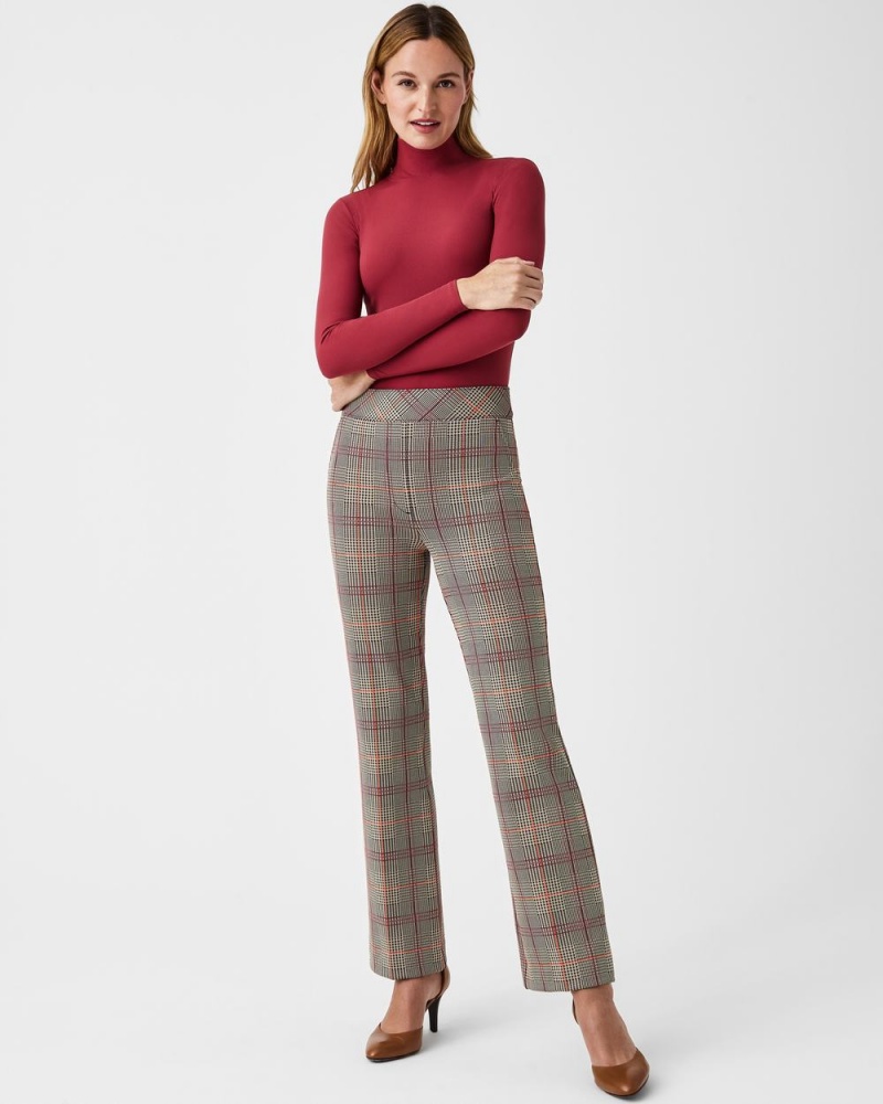 Pantalon Spanx The Perfect Pant, Kick Flare in Orange Pop Plaid Jacquard Mujer Naranjas | UD5384967