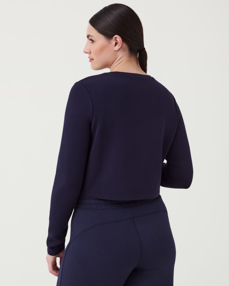 Tops Spanx AirEssentials Cropped Long Sleeve Mujer Azul Marino | FM4186359