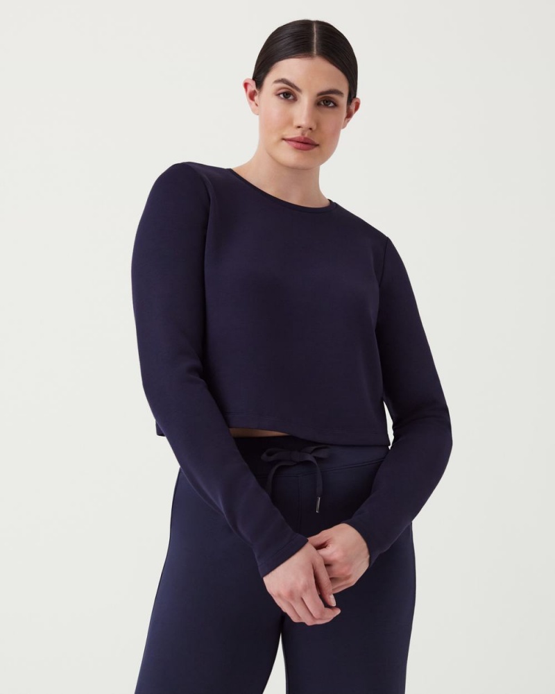 Tops Spanx AirEssentials Cropped Long Sleeve Mujer Azul Marino | FM4186359