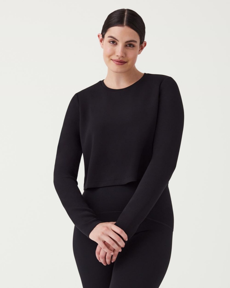 Tops Spanx AirEssentials Cropped Long Sleeve Mujer Negras | YM4781305