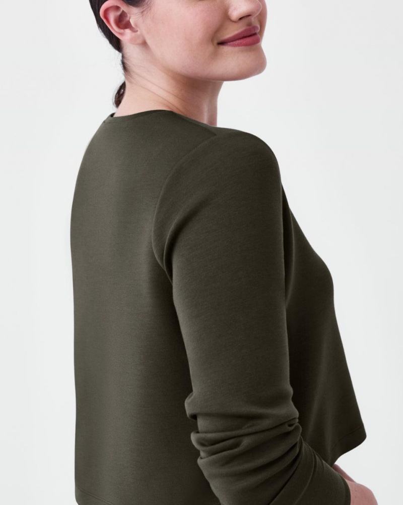 Tops Spanx AirEssentials Cropped Long Sleeve Mujer Verde Oliva | YQ3147296