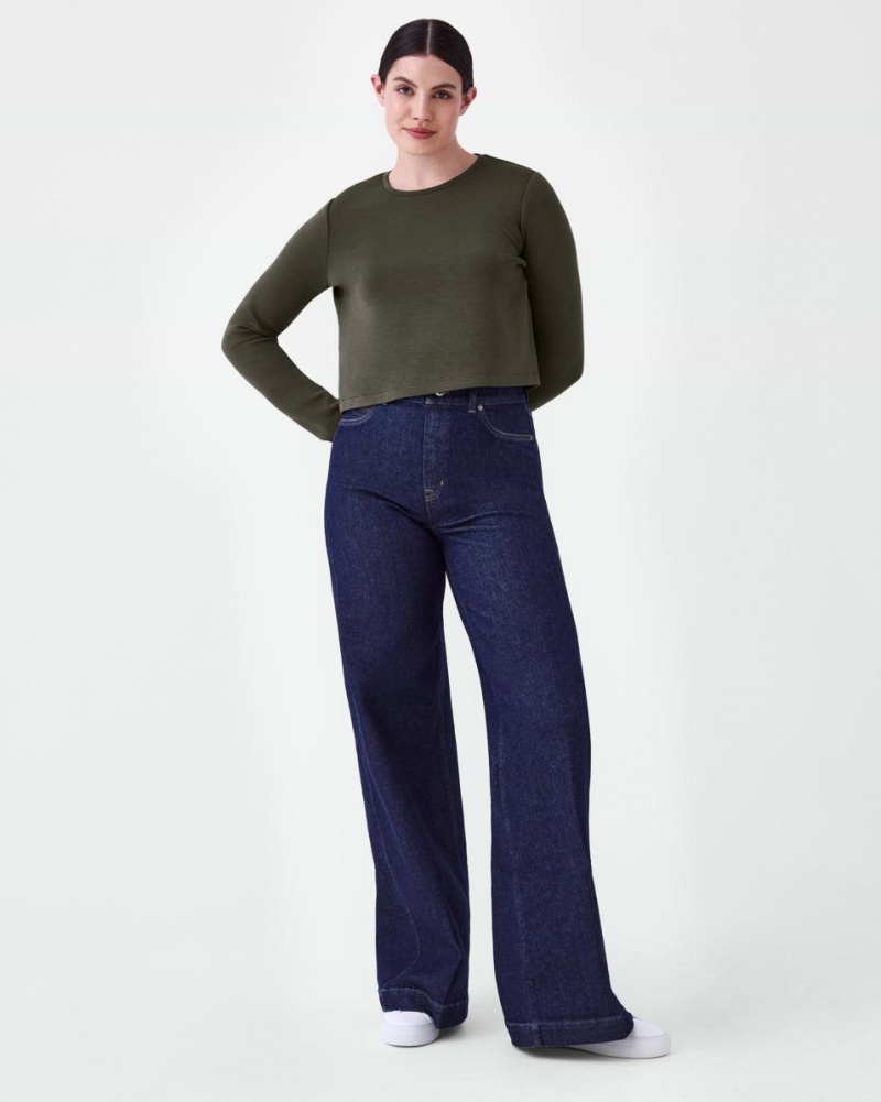 Tops Spanx AirEssentials Cropped Long Sleeve Mujer Verde Oliva | YQ3147296