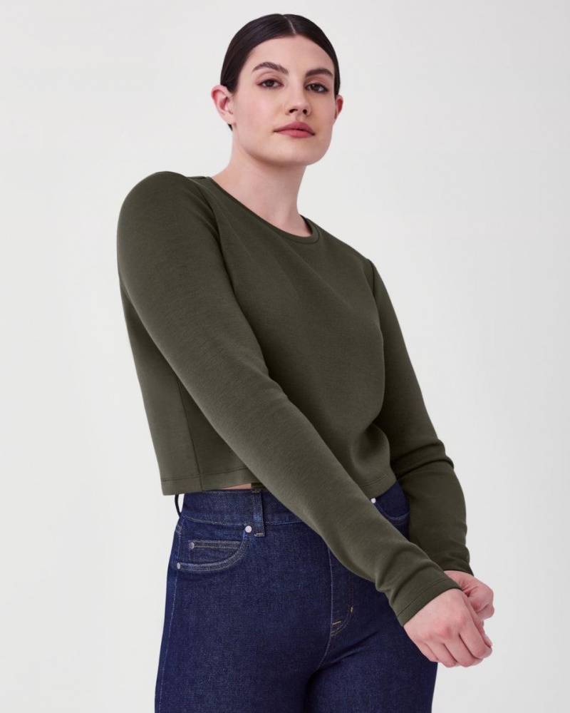 Tops Spanx AirEssentials Cropped Long Sleeve Mujer Verde Oliva | YQ3147296