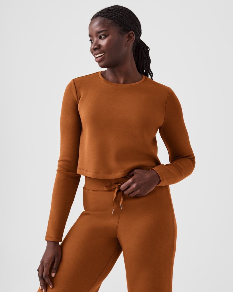 Tops Spanx AirEssentials Cropped Long Sleeve Mujer Marrones | FY3429817