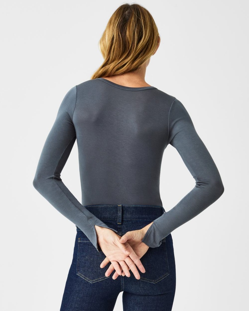 Tops Spanx Better Base Long Sleeve Crew Mujer Gris | AO9710658