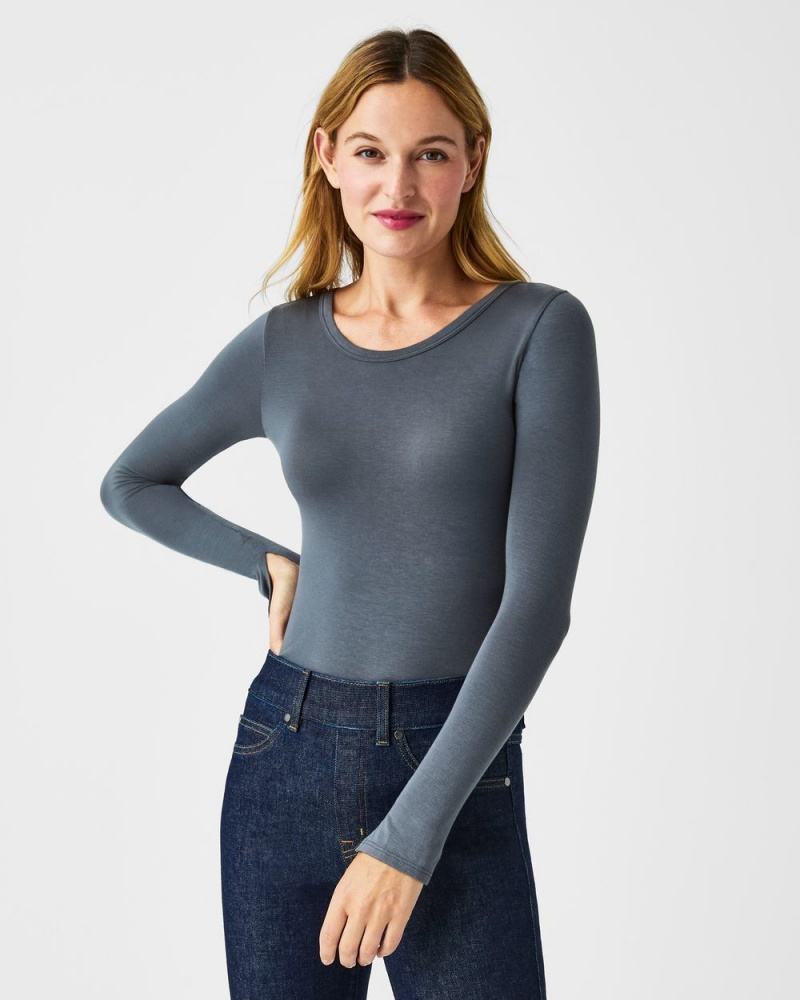 Tops Spanx Better Base Long Sleeve Crew Mujer Gris | AO9710658