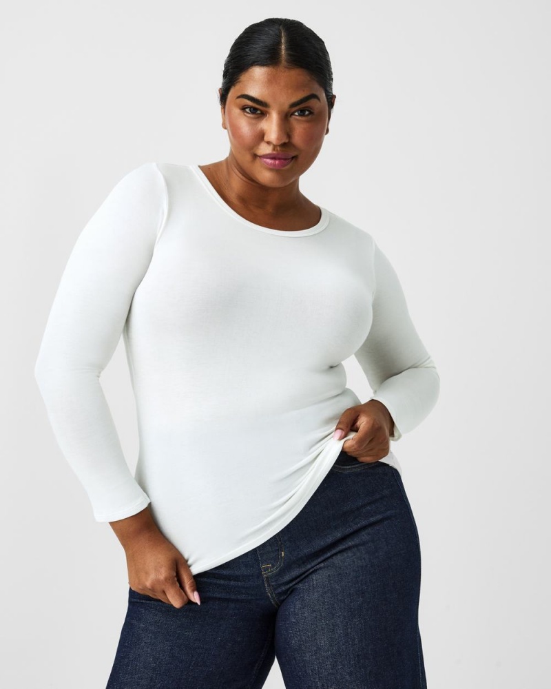 Tops Spanx Better Base Long Sleeve Crew Mujer Blancas | MH4025316