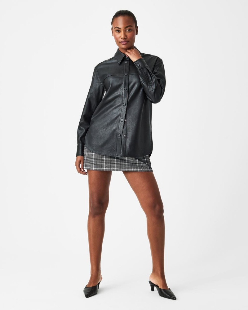 Tops Spanx Cuero-Like Oversized Shacket Mujer Negras | GB6271958